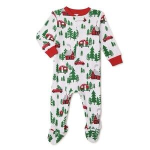 Holiday Time Unisex Red Truck & Tree Sleep & Play Pajama Size 0-3M